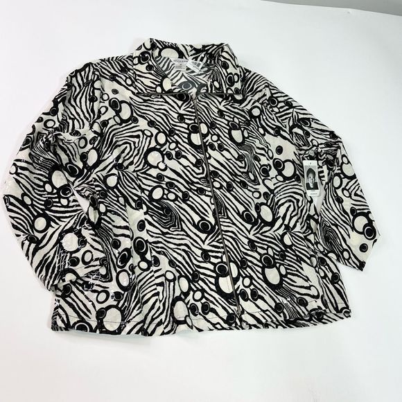 Exclusively Misook Zip Up Jacket Womens 3X Black & White Geometric Print NWT - Picture 1 of 10
